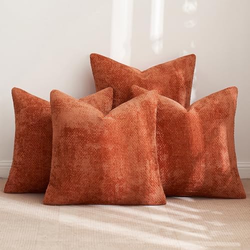 MIULEE Decorative Chenille Fall Pillow Covers Burnt Orange 18x18 Pack of 4 - Image 4