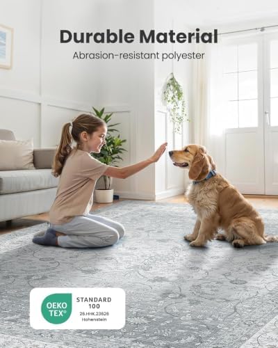 AMADA HOMEFURNISHING 5x7 Area Rugs, Washable Living Room Rug with Non-Slip Backing, Low Pile and Durable Edge Binding, Soft Vintage Floral Rugs for Living Room, Bedroom, Dining Room - Image 3