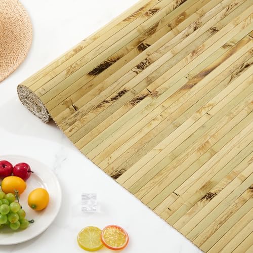 Juexica 2 Pcs Natural Bamboo Wall Panel for Interior Wall 48''x96'' Bamboo Covering Renewable Pole Wainscoting Room Divider Wrap Decor for Bedroom Living Room Kitchen Island Office (Light Burned) - Image 5