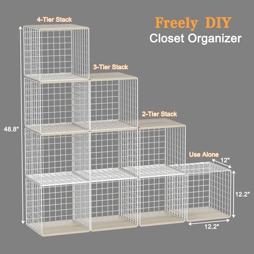 Hencawima 4 Pack Closet Organizers and Storage with Wood Top, Stackable Closet Shelf Organizer, Double Storage Design, Clothes Storage Basket/Cube Organizer for Wardrobe, Sturdy, White - Image 3