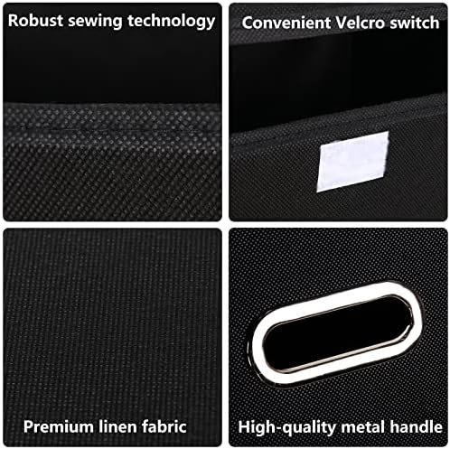 Fabric Foldable Collapsible Storage Cube Bin Organizer Basket with Lid, Handles, Removable Divider for Home, Closet (Black, 3Pcs) - Image 3