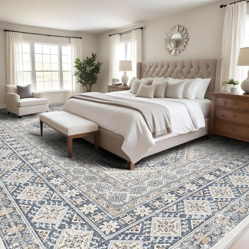 Ksrau 10x14 Area Rug Washable Vintage: Non Slip Living Room Large Rugs Blue - Image 4