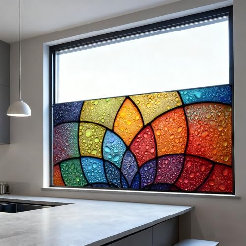 Window Privacy Film 39.37 x 17.3 in Rainbow Mosaic Static Cling - Image 6