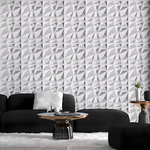 AMIGO 33 Piece 3D Wall Panels Diamond Pattern, High-Strength PVC, 12''x12'' Deformation-Resistant, Recyclable, Waterproof, Heat-Resistant, Odorless, Matte White - Image 5