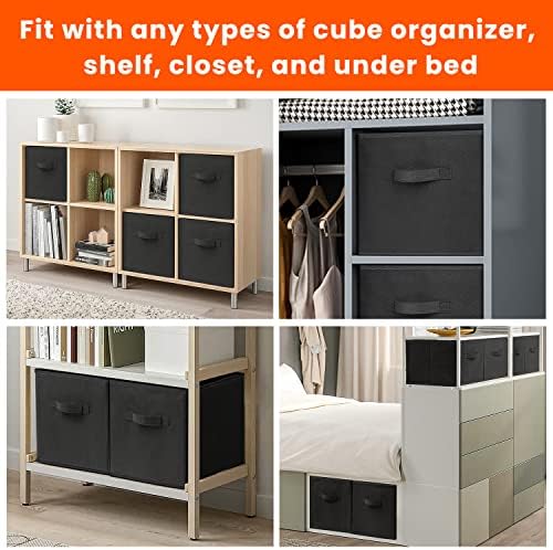 Criusia Storage Cubes - 11 Inch Heavy Duty Fabric Storage Bins for Shelves Closet, Cube Organizer - 8 Pack Collapsible Cube Storage Bins Baskets for Organizing Clothes Blankets Toys (Black) - Image 6