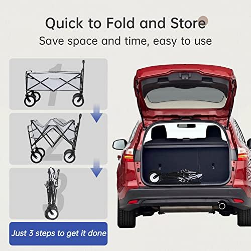 Folding Wagon Garden Cart Collapsible Beach Wagon Grocery Wagon with 4 Universal Wheel for Shopping Park Picnic, Beach Trip, Outdoor Activities, Camping(Grey) - Image 2