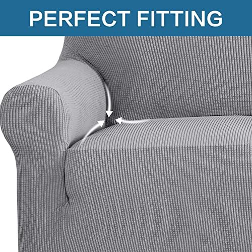 H.VERSAILTEX Stretch Oversized Couch Cover 1 Piece Sofa Slipcovers for Living Room Soft Cover for Sofa Feature Thick Checked Jacquard Fabric with Elastic Bottom, Sofa X-Large - Dove - Image 5