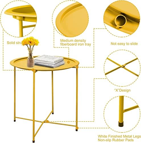 Garden 4 you End Table 2 PCS Metal Side Table Yellow Round Folding Tray Cyan Sofa Small Accent Fold-able Table, Round End Table Tray, Next to Sofa Table, Snack Table for Living Room and Bed Room - Image 5