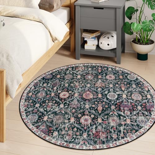 Lahome Moroccan Washable Round Rugs, Non-Slip Soft Round Rug 4ft Ultra-Thin - Image 4