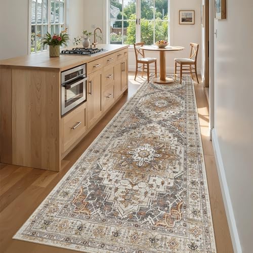 Madane Hallway Runner Rug 3x10 Washable Kitchen Runners 10ft, Turmeric/Grey by Madane