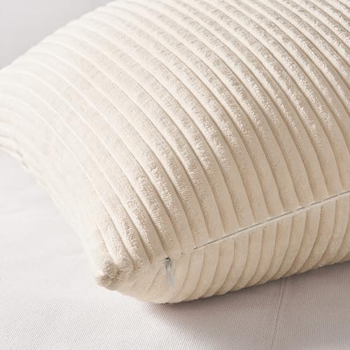 Topfinel 4 Packs Neutral Decorative Throw Pillows Covers 12x12 Inch for Living Room Couch Bed Sofa, Rustic Farmhouse Boho Neutral Home Decor, Soft Plush Striped Corduroy Square Cushion Case 30x30 cm - Image 4