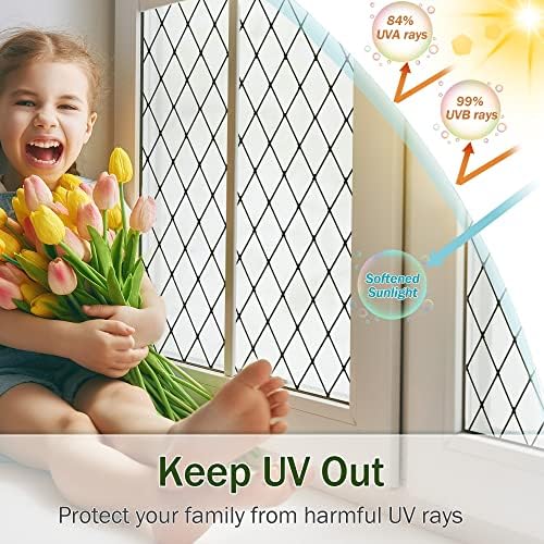 VELIMAX Frosted Black Lattice Window Film Static Cling Window Privacy Films Decorative Glass Vinyl Film for Windows Removable Sun Blocking Anti-UV 23.6x157.4 inches - Image 6