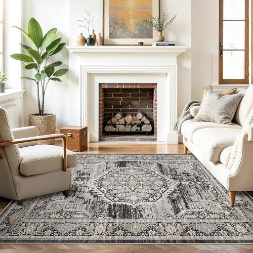 Washable Area Rugs 5x6 Entryway: Soft Ultra Thin Low Pile Mat Machine Washable Indoor Doormat Lightweight Entry Rug Anti Slip Backing Rugs for Living Room Bedroom Kitchen 5'x6' Black - Image 5