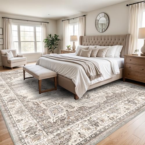 Area Rugs 10x14 Living Room: Machine Washable Rug - Soft Carpet for Bedroom - Stain Resistant Vintage Distressed Area Rug 10'x14' Beige - Image 6
