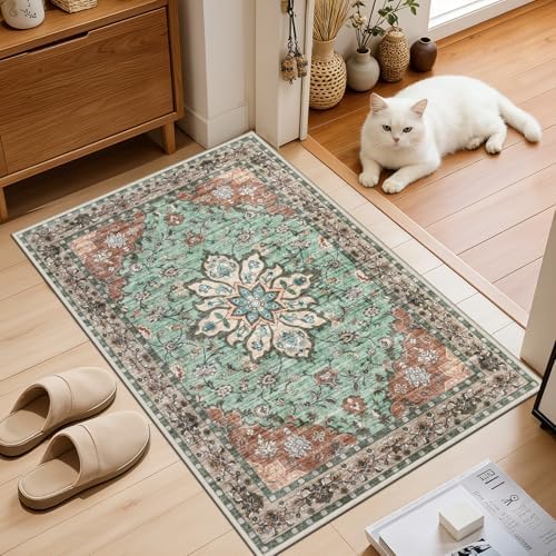 2x3 Area Rugs Living Room: Washable Rug for Bedroom Brown Green - Image 2