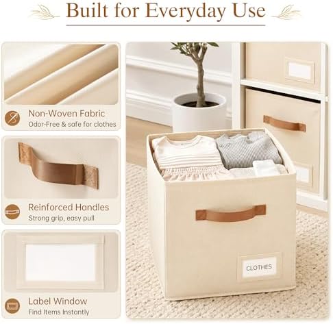 Storage Cubes 8 Pack, 11 Inch Fabric Storage Cubes Organizer Bins with Labels, Odor-Free & Sturdy PP Structure, Cubby Baskets for Closet, Shelves, Toys & Nursery (Beige) - Image 3