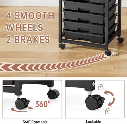 SYKIARIOL Rolling Storage Cart with Drawers, 8 Drawers Utility Cart,Black - Image 6