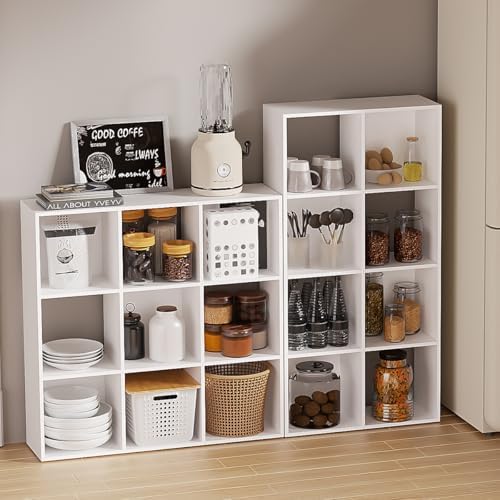 9-Cube Bookshelf, Tall Open Back Storage Shelves, Heavy Duty Wood Cubby Organizer for Small Spaces, Dorm Room Apartment Office, Unit for Book Toy Record Player Display (White, 9-Cube) - Image 4
