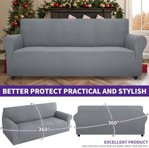 ZNSAYOTX Stretch Oversized Couch Cover Universal Sofa Covers for Living Room Dogs Pet Furniture Protector Spandex Extra Large Sofa Slipcovers with Anti Slip Foam Sticks (Light Grey, XL Sofa) - Image 5