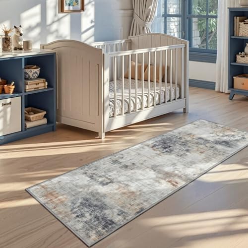 Toneed Washable 2x6 Non-Slip Runner Rug for Hallway Kitchen, Grey/Brown - Image 5