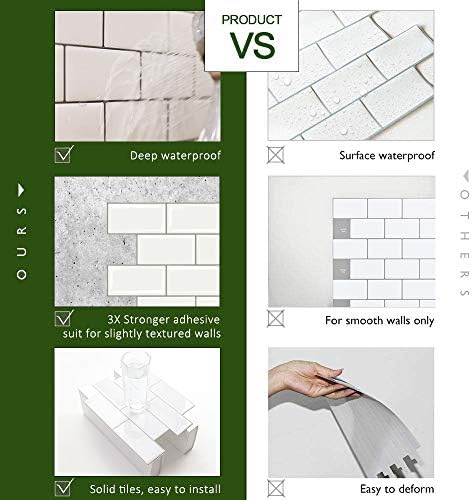 STICKGOO 10-Sheet Peel and Stick Subway Tile, Stick on Tiles Backsplash for Kitchen & Bathroom in White (Thicker Design) - Image 6
