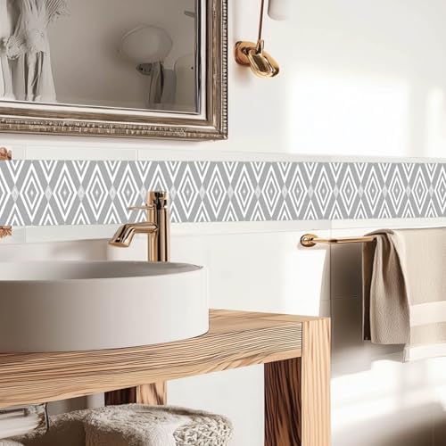 IVN Wallpaper Border Peel and Stick Wall Gray Geometric 4x196 Inch - Image 3