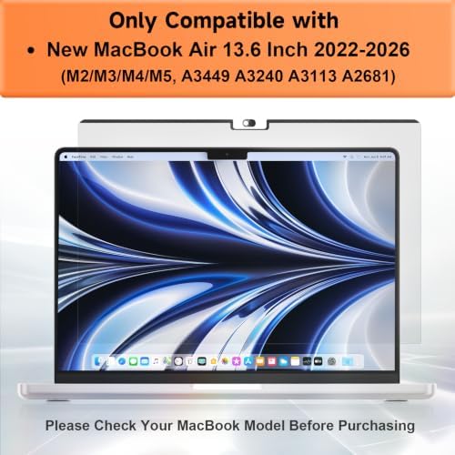 Magnetic Privacy Screen for MacBook Air 13.6 & 13 Inch 2022-2026 (M2, M3, M4, M5), Matte Removable Anti Glare Blue Light Filter - Image 2