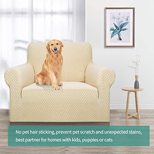 YEMYHOM Couch Cover Latest Jacquard Design High Stretch Sofa Chair Covers for Living Room, Pet Dog Cat Proof Armchair Slipcover Non Slip Magic Elastic Furniture Protector (Small, Beige) - Image 2