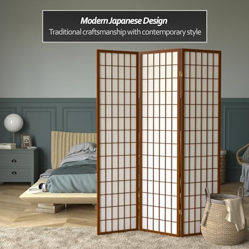 Red Lantern 6 ft. Tall Window Pane Shoji Screen - Walnut - 3 Panels - Image 2