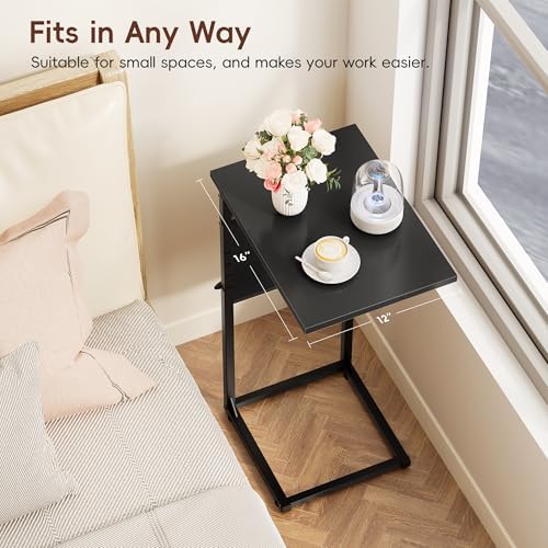 Vagusicc C-Shaped End Table, Small Side Table for Couch, Sofa Table Adjustable Height End Tables Living Room, Bedside Slide Under Couch Table for Sofa, TV Tray Table with Metal Frame for Bedroom,Black - Image 5