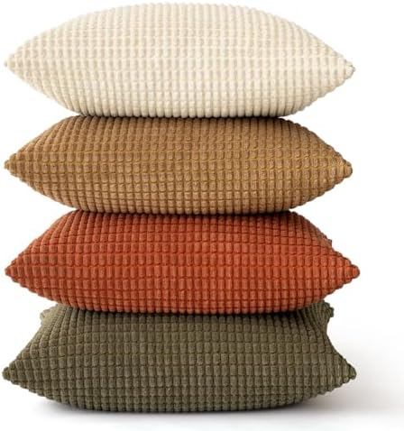 MIULEE Farmhouse Decorative Pillow Covers 18x18 Inch Set of 4 Brown Green - Image 6
