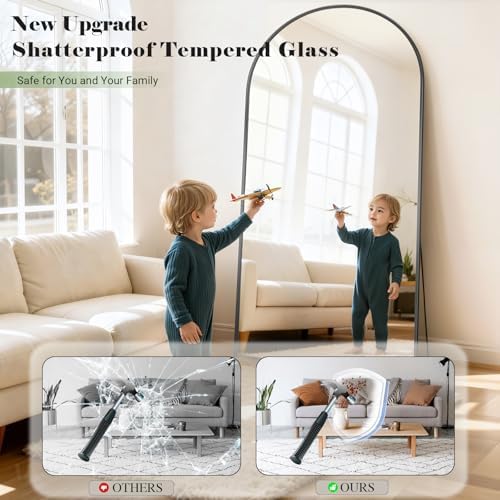 57" x 20" Arched Full Length Mirror - Wall Mounted/Floor Mirror Aluminum Alloy Frame Full Body Mirrors for Bathroom Living Room Bedroom and Entryway,Black - Image 5