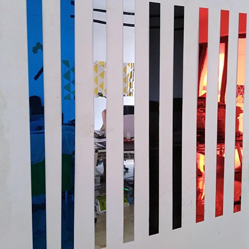 10Pcs Acrylic Mirror Wall Stickers Striped Design Mirror Art Tile Decal DIY Self Adhesive Wall Line Border Decals Removable Wall Stickers and Murals for Home Decor 5 * 20cm （Red） - Image 4