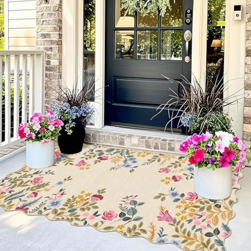 Colorful Floral Entry Rug - 3x5 Ft Washable Indoor Outdoor Front Door Mat Outside Entrance Front Porch Mat Non-Slip Boho Throw Rugs for Living Room Bedroom Entryway Kitchen Office Porch Decor - Image 7