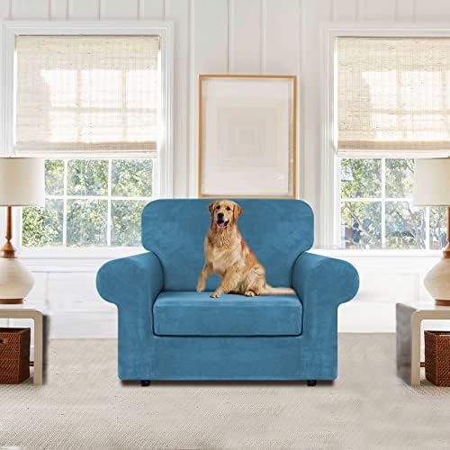 WEERRW Velvet Stretch 2 Pieces Chair Sofa Slipcovers Washable, Peacock Blue - Image 2