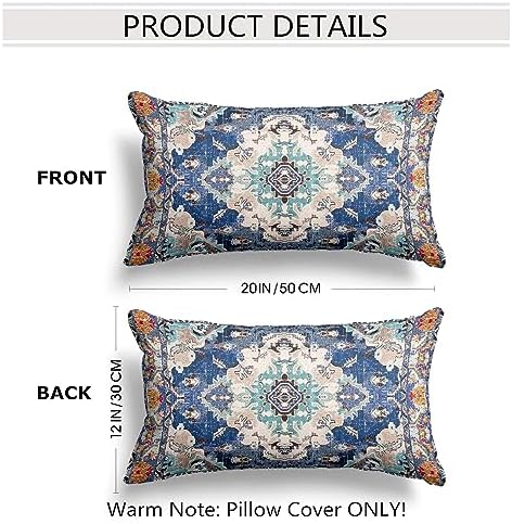 Snycler Boho Throw Pillow Covers 12x20 inch Set of 2 Boho Rug Carpet Double Sided Pattern Cotton Soft Pillow Case Cushion Cover Pillowcase for Couch Sofa Bed Decorative (Blue) - Image 2