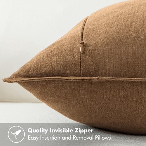 MIULEE Decorative Linen Euro Sham Pillow Covers 24x24 Brown - Image 3