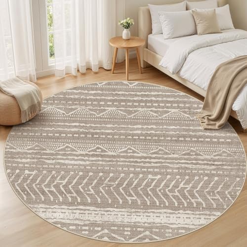 Nakagishi Area Rug Living Room Rugs: 4X4 Machine Washable Boho Large Neutral Farmhouse Stain Resistant Moroccan Indoor Floor Carpet for Bedroom Nursery Dorm Dining Room Home-Dark Brown - Image 5