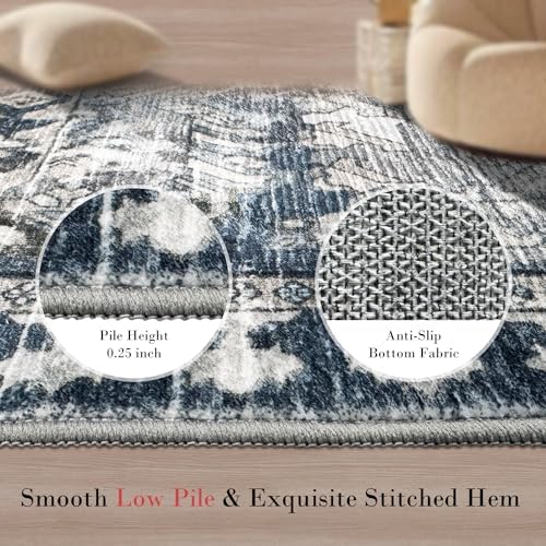 RUGSURE Washable Area Rugs - Perfect for Living Room, Bedroom, Kids Room, Nursery - Stain & Water Resistant Non-Slip, Pet & Child Friendly, Vintage Tribal Area Rugs (Grey and Bule, 2'6'' x 8') - Image 5
