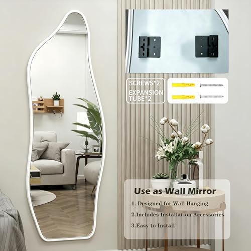 48"x16" Full Length Door Mirror, Dolphin Hanging Mirror, White - Image 4