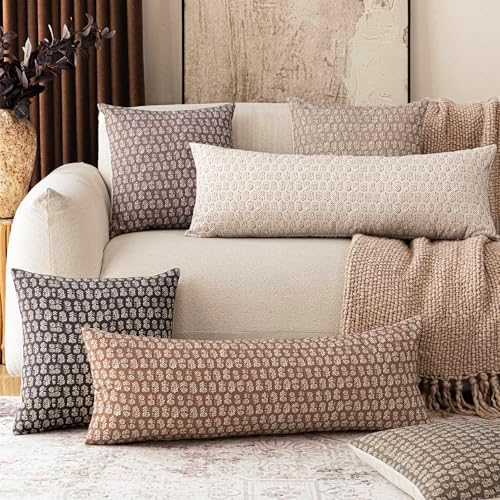 Foindtower Floral Print Throw Pillow Covers 14×36 Inch,Light Orange Brown - Image 7