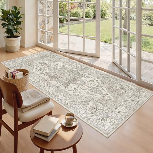 Madane Washable Runner Rug 3x6 Runners for Hallways Non Slip, Beige/Brown by Madane