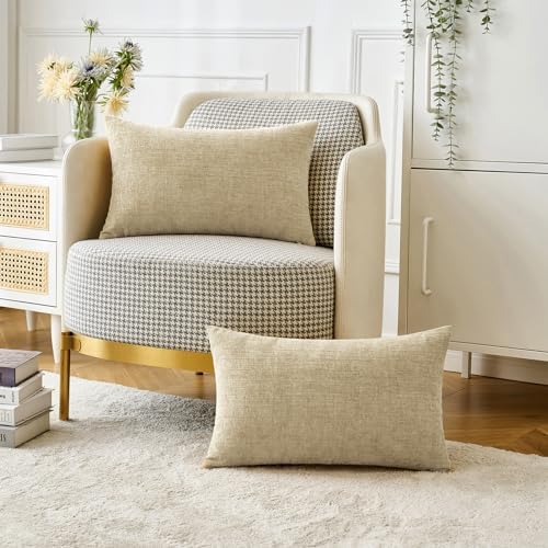 MIULEE Soft Chenille Lumbar Throw Pillow Covers Beige 12x20 Inch Pack of 2 - Image 5