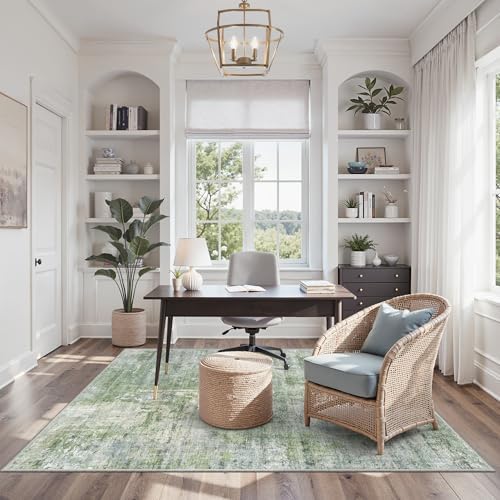 Soalmost Abstract 4x6 Area Rug Washable Rugs for Living Room, Green/Ivory - Image 4