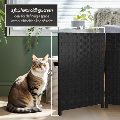 Red Lantern 2 ft. Short Woven Fiber Folding Screen - 4 Panel - Black - Image 4