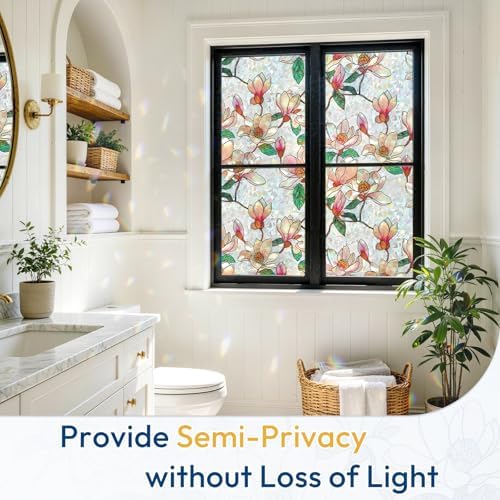 rabbitgoo Stained Glass Window Privacy Film, Magnolia, 17.5" x 118.1" - Image 5