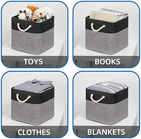 Temary 12 Inch Cube Storage Baskets 4 Pack Fabric Storage Bin for Clothes, Large Baskets with Handles, Basket for Organizing Towels, Blankets, Collapsible Cube Storage Bins (Black&Gray) - Image 6