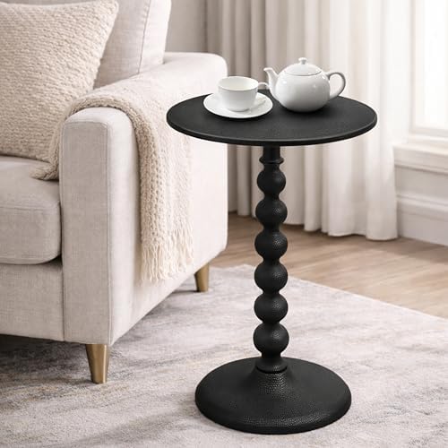 CLEENTABLE Round Metal Accent End Table, Hammered Top, 21 in, Black - Image 6