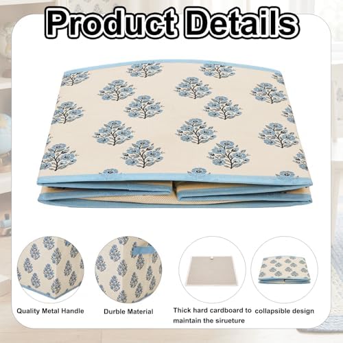 Bokon 6 Pcs 11'' Blue Block Print Storage Cubes Floral Cube Storage Bins - Image 4