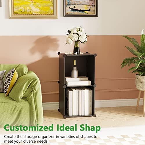 C&AHOME Modular Bookcase, 2-Cube Storage Organizer, Plastic Shelves, Black - Image 5